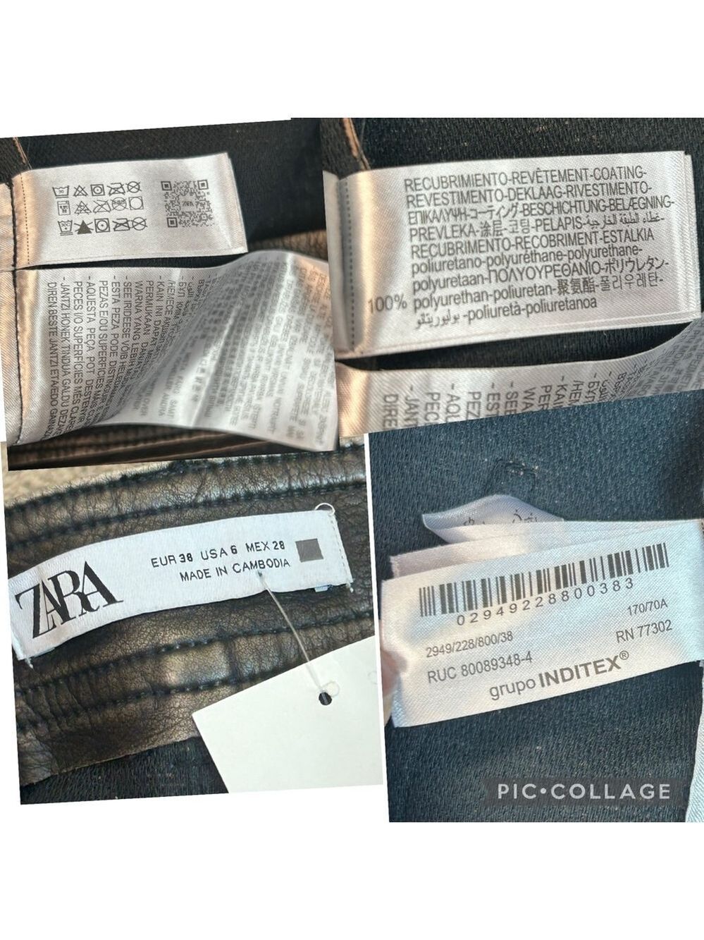 Zara Black faux leather pleather vegan rustic straight leg pants Sz 6 NWOT - Picture 11 of 12